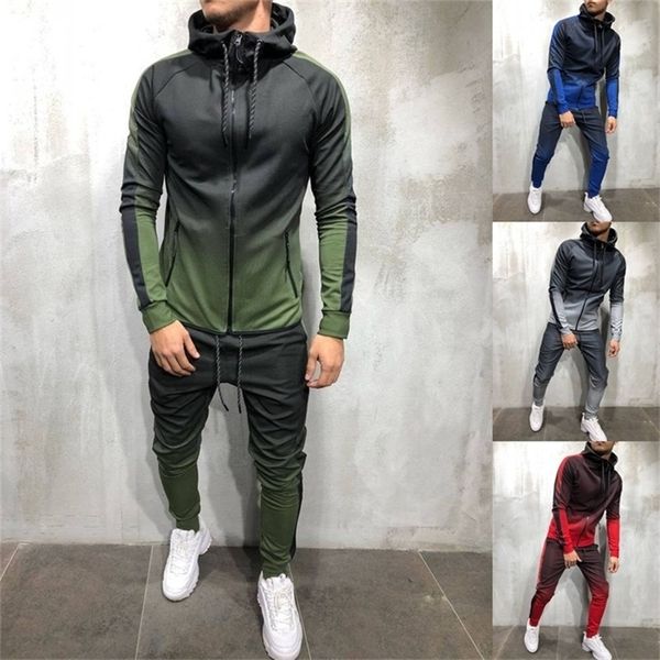 

zogaa men tracksuit 2 piece set 3d gradient color casual hoodies sweatshirt and pants sportswear outfits joggers mens sweatsuit 201210, Gray