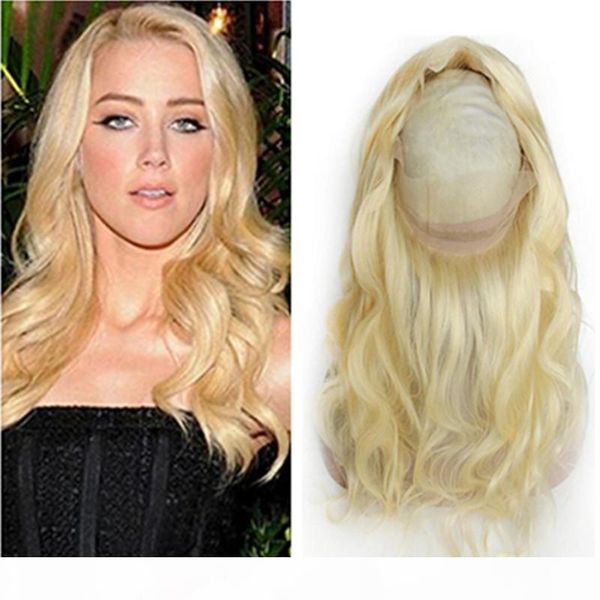 

8a 360 lace band frontal closure 22.5x4x2'' #613 blonde russian body wave virgin human hair weave with pre plucked 360 lace closur, Black;brown