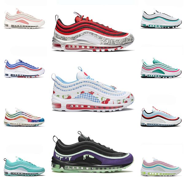 

fashion mens womens 97s running shoes clear emerald gym red ii aqua blue summit white sail pink mustard trainers designer sports sneakers, White;red