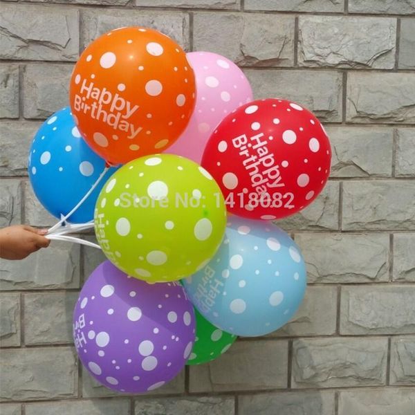 

50pcs/lot happy birthday wave point balloon12inch 2.8g latex round colorful balloon for children kids birthday party decoration