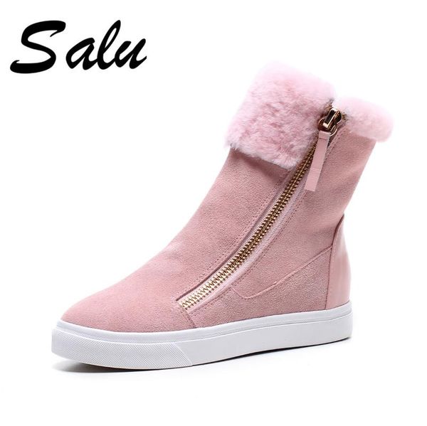 

boots salu 2021 snowshoes women's winter with wool warmful fur-lined ankle for women genuine leather shoes, Black