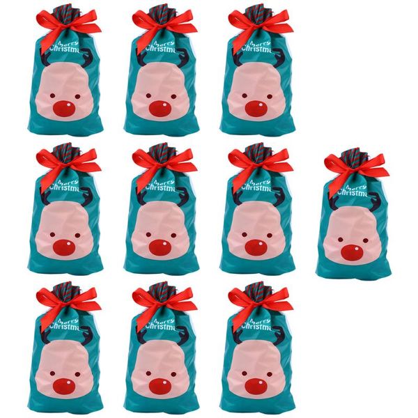 

10pcs christmas bakery bags drawstring dark green elk storage pouch