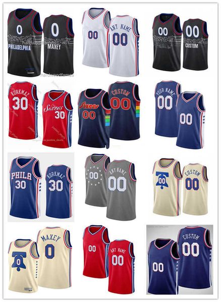 

75th men women youth philadelphia's 76ers's 30 furkan korkmaz 0 tyrese maxey 20 georges niang 44 paul reed custom basketball jerse, Black;red