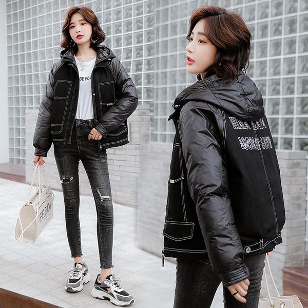 

winter 2020 new black stitched down fashion korean short denim cotton jacket women's wear