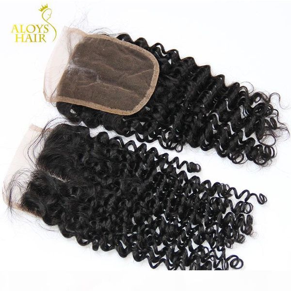 

mongolian kinky curly lace closure middle part size 4x4" grade 6a afro kinky curly virgin human hair lace closures landot hair, Black