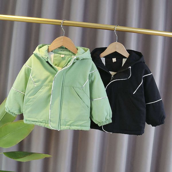 

thickened 2020 children's new cotton padded cloth autumn winter plush hooded zipper shirt boys and girls' school et, Black