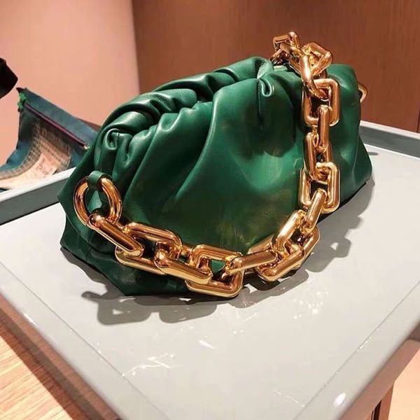

2020 new women leather handbag thick metal chain cloud dumplings clutch bag female shoulde bags c1223