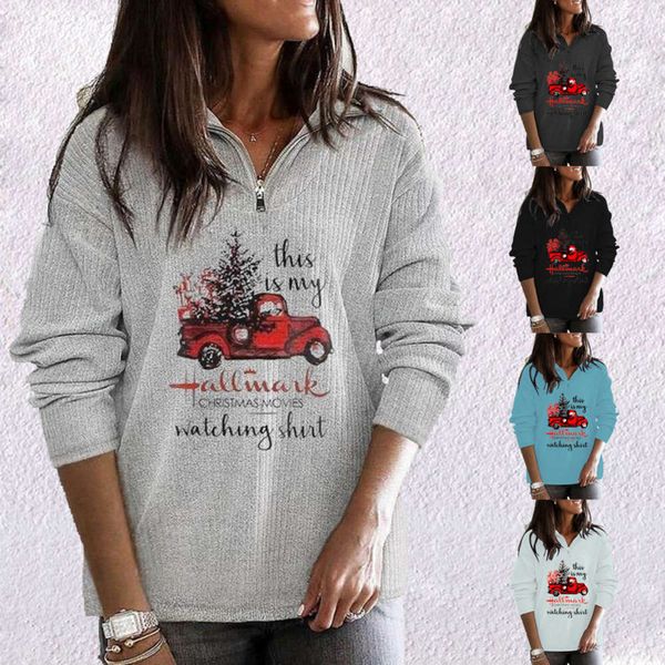 

truck new christmas 2020 gift winter casual zipper collar loose women's sweater, Black