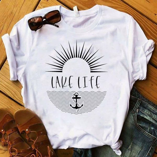

женщины-леди футболка camper lake life parted tshirt дамы с коротким рукавом свободная футболка женщины женщины верхняя одежда графическая ф, White