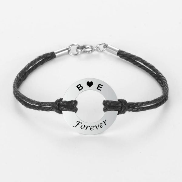

custom stainless steel name bangle circle charm coordinates engraved black color polyester chain bracelets sl-1461, Golden;silver
