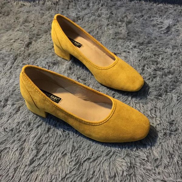 

high heels women spring 2020 new high heel shoes plus size square head suede mid-heel shoes women work lady black 40 41