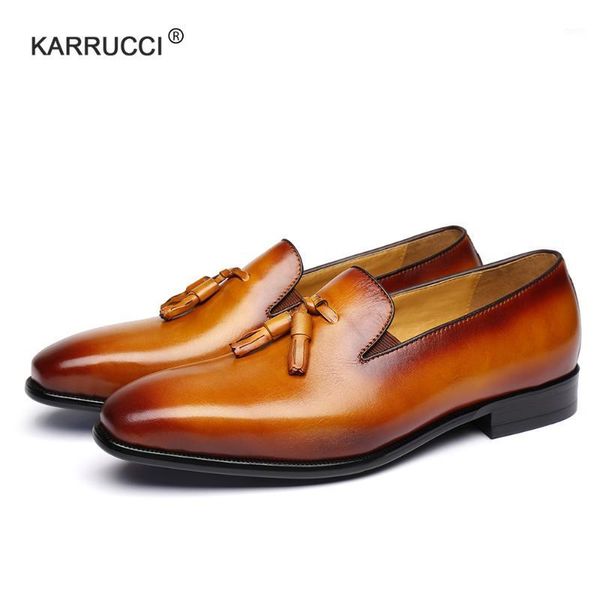 

karrucci genuine leather men tassel loafer shoes black brown slip on mens dress shoes wedding party formal 39-461