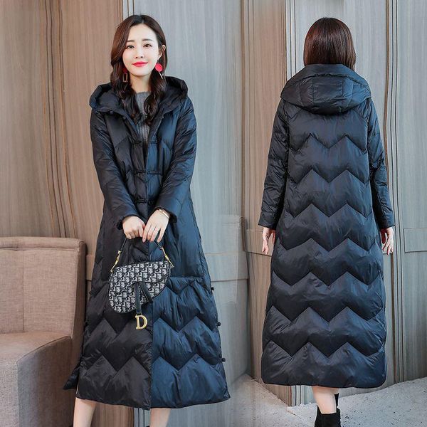 

fashion chinese style long womens down parka jackets warm loose winter coat female women puffer jacket plus size hood harajuku, Black