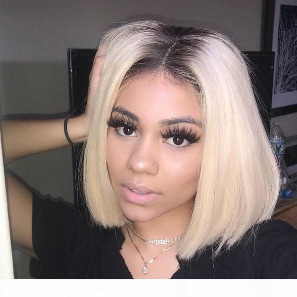 

парик фронта блондинку боб lace бразильский virgin человеческих волос glueless короткие каре 613 blonde lacefront парики для чернокожих женщ, Black;brown