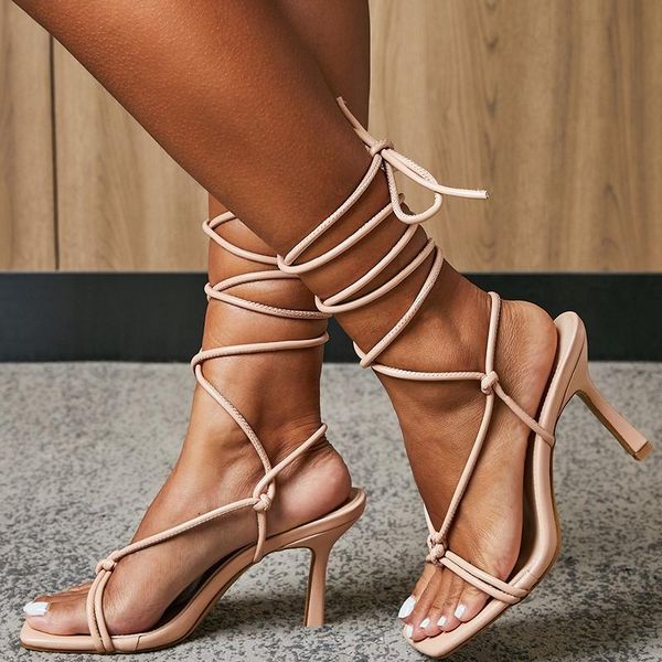 

sandals square toe cross strap high heel women ladies summer dress shoes, Black