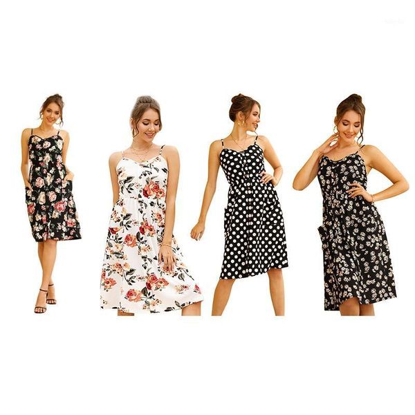 

dresses sundress summer women causal sleeveless high elastic waist beach dress1, Black;gray