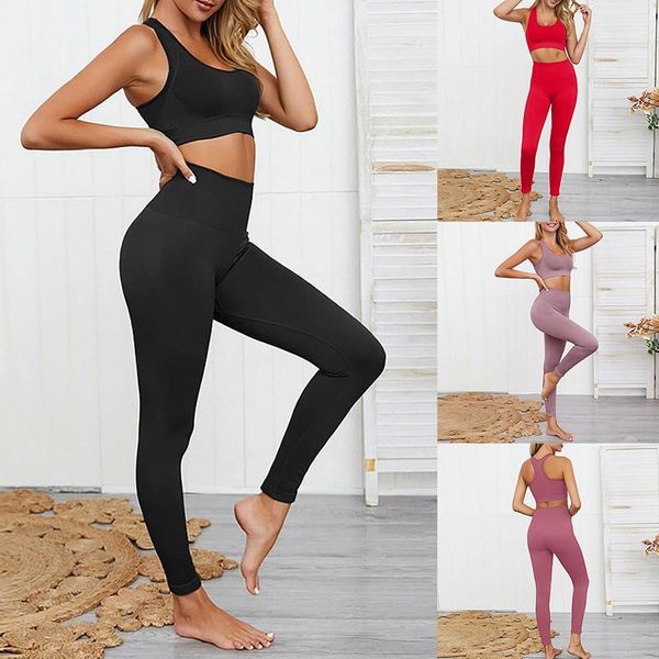 

yoga outfits seamless knit hip set fitness vest sports suit comfortable workout female solid color women sleeveless polyester1, White;red