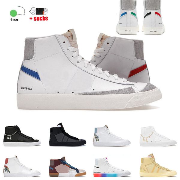 

2022 designer mid blazer 77 mens women vintage casual sneakers shoes with socks white black indigo catechu cool grey zigzag off luxury flat