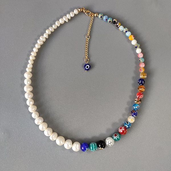 

chokers women's fashion irregular design neck jewelry handmade natural pearl beaded necklace 2021 summer bohemian choker gift for frien, Golden;silver