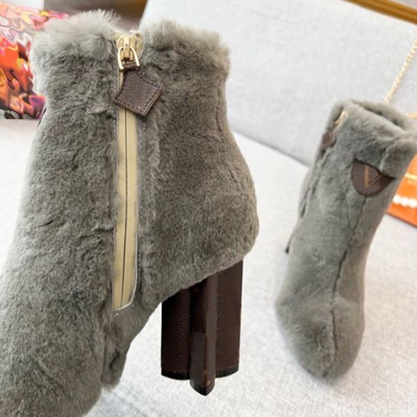 

classics fashion winter women shoe snow boots real fur slides leather waterproof warm high heels boot fashion booties with box by dq01 006, Black