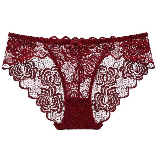 

underwear women's transparent lace thin medium low waist hollow large size briefs women, Black;pink