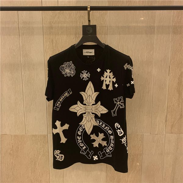 

ed hardy 2020 осенью зима густая дрель croheart cross crew шеи мужская и женская футболка с коротким рукавом, Black