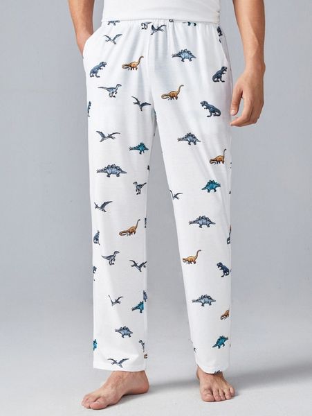 

men dinosaur print lounge pants c49m#, Black;brown