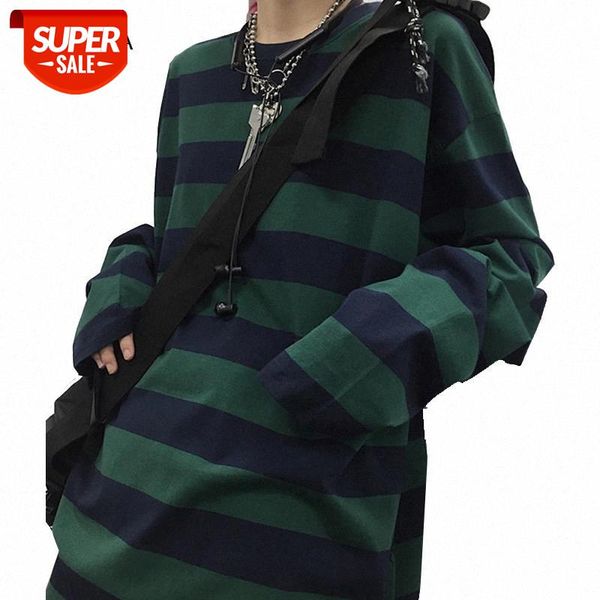 

fashion women's long sleeve t-shirt new oversized stripe female tshirt casual o-neck hipster women t shdirt loose tee #pk0h, White