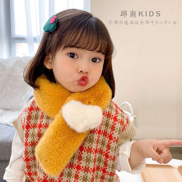 

and qiunan baby plush winter autumn girl's warm lovely heart-shaped versatile cross scarf cold neck cover, Red;brown