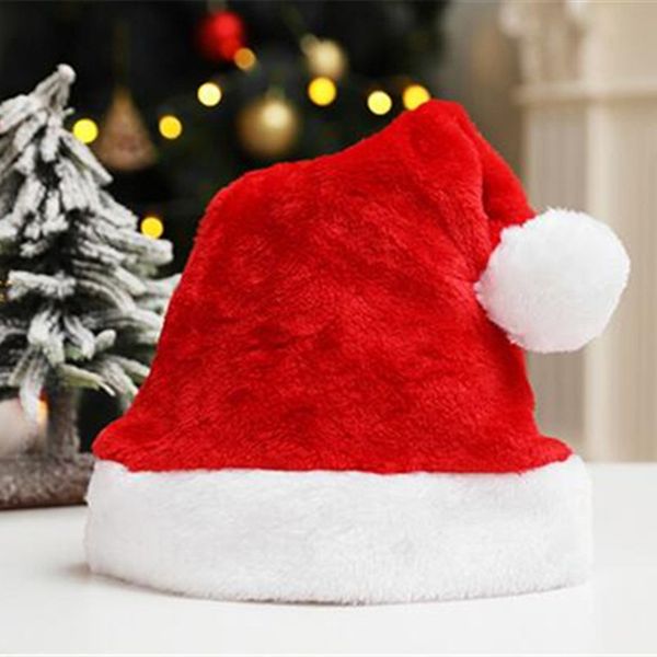 

7 colors plush santa claus caps adults christmas pom beanie hat solid fleece short fur velour headwear xmas party costume gifts new ly10291