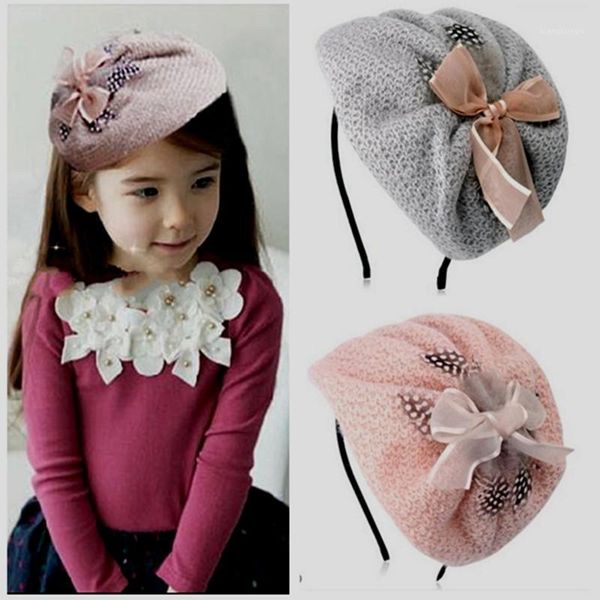 

fashion bow children's beret hairbands girl's fascinator headbands kid's hats headwear1, Slivery;white