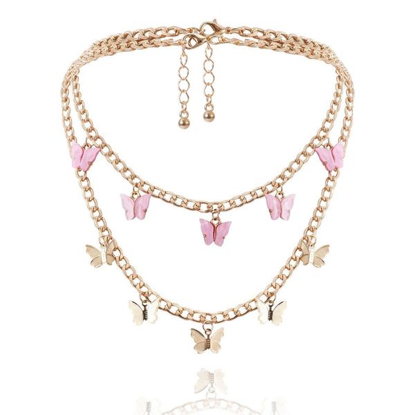 

acrylic butterfly pendant necklaces link chains gold women fashion hip hop jewelry animal street choker necklace gifts for girls, Silver