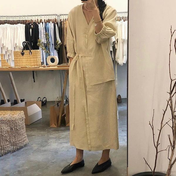 

ewq] 2020 summer new elegant v-neck single breasted side lace up ladies shirt dress minimalist short sleeve plus size dresses, Black;gray