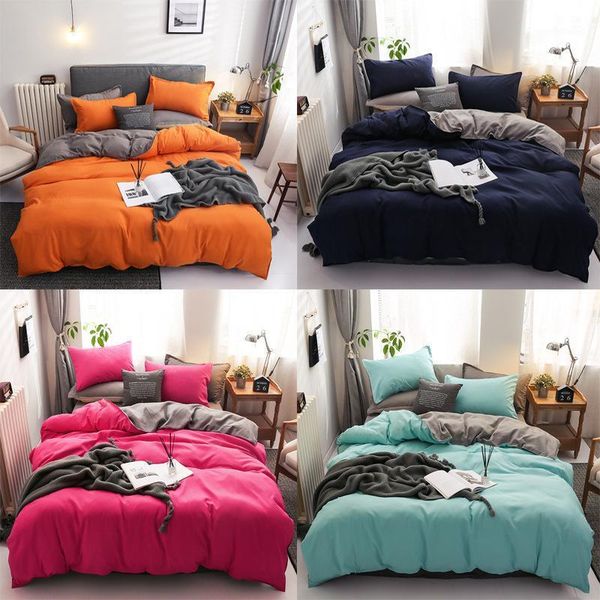 

home textile 100% polyester fiber ,3/4pcs bed sheet duvet cover pure color double spell bedding set1