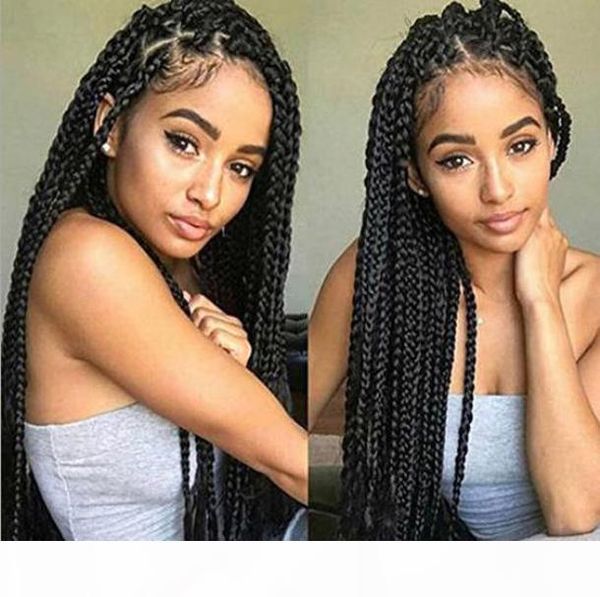 

the most fashionable european and american celebrity hairstyles, women's black long braid wig, front lace full hand woven chemical fibe, Black;brown
