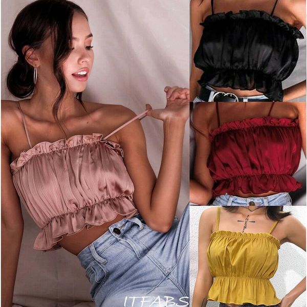 

2021 ruched camisole crop women spaghetti strap casual camis summer shirt female black red, White