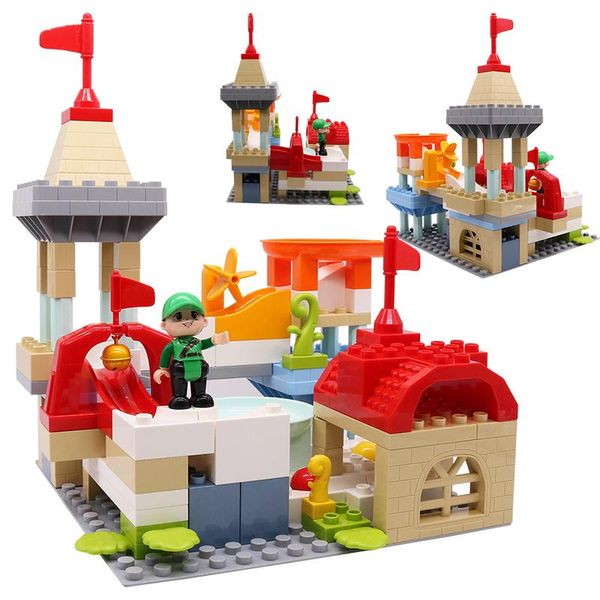 

новые большие particle кровельные блоки совместимость duploed city house скользящие building blocks замок diy кирпичи игрушки для детей дети
