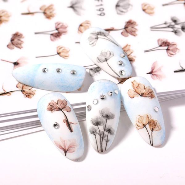 

stickers & decals 1 sheet 3d floral nail sticker adhesive plants blooming beautiful flowers transfer art manicures decoration, Black