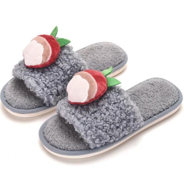 

slippers autumn winter home women plush cute cartoon fruit flat shoes slip on furry warm cotton female xx599, Black