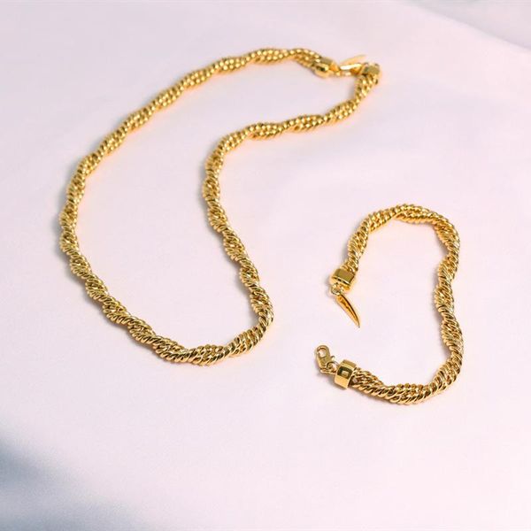 

double twisted rope twist chain retro simple copper necklace bracelet women europe and america, Golden;silver