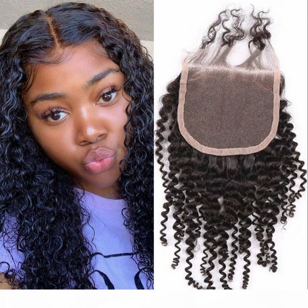 

kinky curly human hair closure natural color indian virgin hair 4x4 lace closure with baby hair, Black;brown