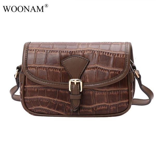 

woonam women fashion bag genuine calf leather in alligator pattern small flap satchel shoulder cross-body handbag wb738