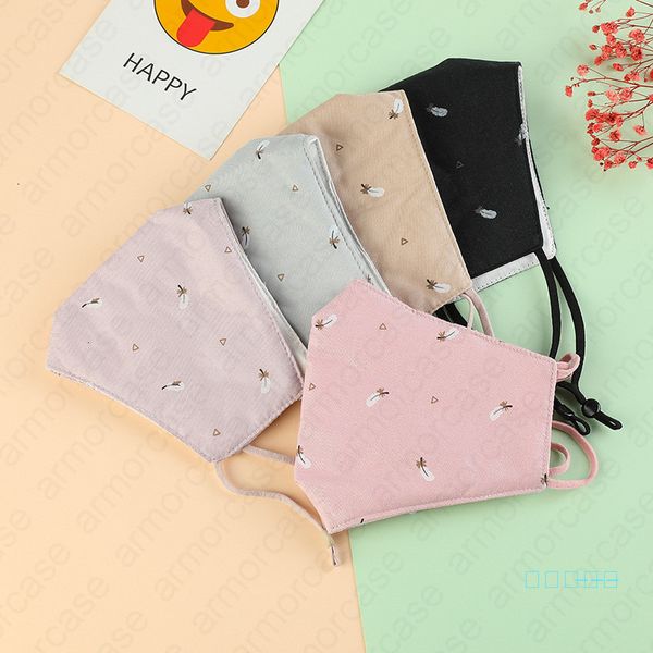 

layers anti mask dust protective 3 cotton face washable breathable mouth cover masks feather printed resuable mouth-muff