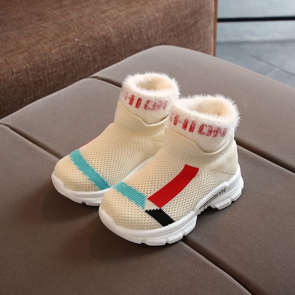 

girls kids 2020 winter popular children' socks shoes korean-style casual knitted boy' snow plush warm ankle boots, Black;grey