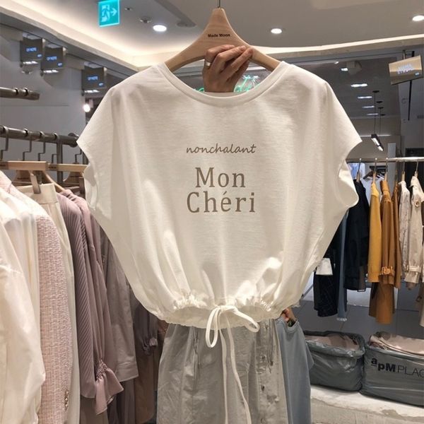 

gqtkq south korea up women 2020 trend fashion lace east hem letter close up bat short sleeve t-shirt t-shirt for gate 2oui4, White
