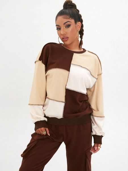 

stitching color block drop shoulder pullover h3hh#, White;black