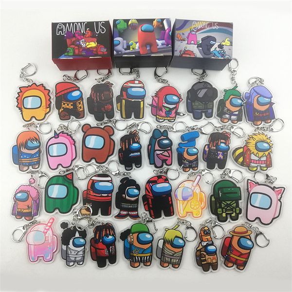 

designers keychain games among us keychain anime cute cartoon acrylic colourful keyrings keychains car keys decoration accessories e121608, Red;brown