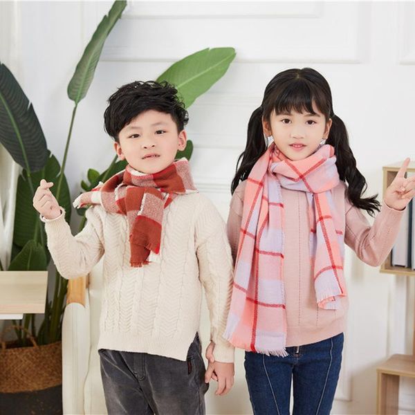 

scarves children's scarf autumn and winter plaid parent-child warm imitation cashmere collar, Blue;gray