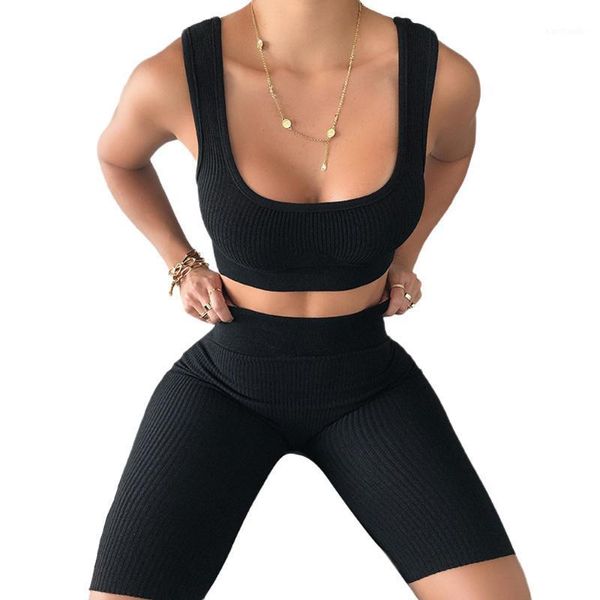 

yoga outfits casual women set sleeveless tank strap bra vest crop +high waist shorts ladies tracksuit summer sets1, White;red