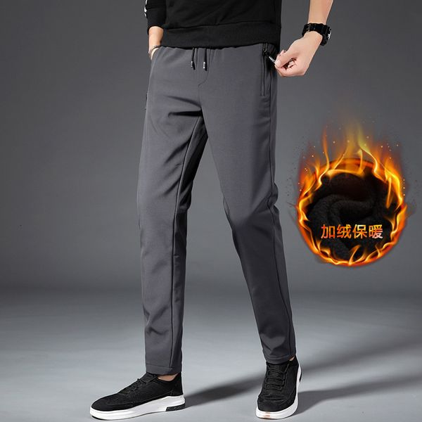 

2020 new winter fashion men's casual pants trend straight elastic plush bulky sweatpants, Black